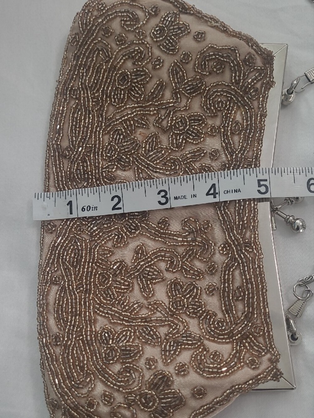 Beaded Floral Evening Clutch in Taupe With Gold Beading - Picture 5 of 6
